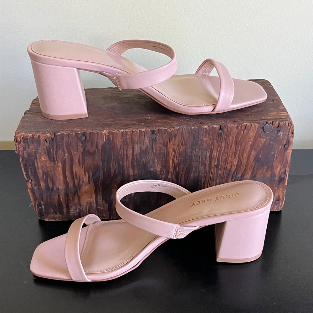 Birdy Grey Nude Blush Alby Low Strappy Block Heel Sandals